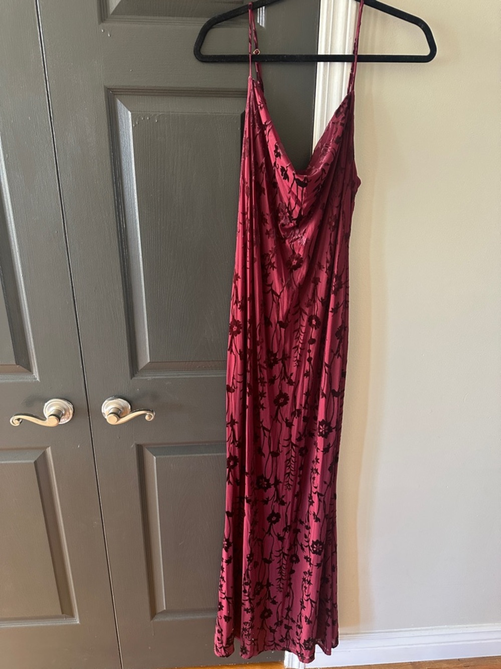 naked wardrobe Red Floral Cowl Slip Maxi Dress